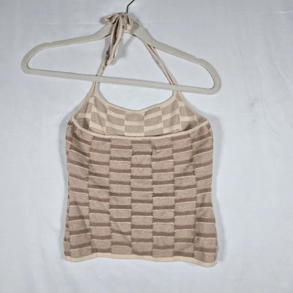PrettyLittleThing Womens M Knit Halter Top Mini Skirt Set Beige Textured 2 Piece
